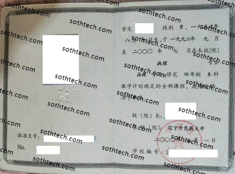 2000辽宁中医药大学毕业证样本