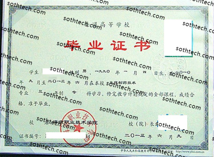 2013海南职业技术学院毕业证样本