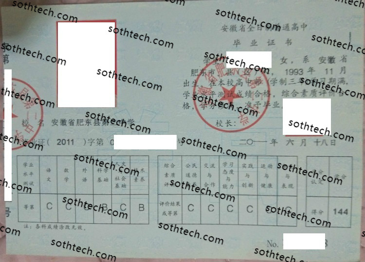 2011安徽省肥东县第三中学毕业证样本