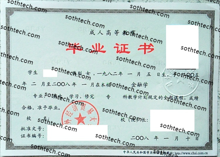 2008对外经济贸易大学成教毕业证样本